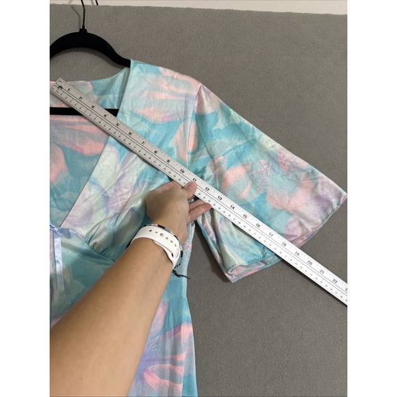 Vintage 70s Spring Floral Maxi House Dress Muumuu One Size Boho Hippie Cottage - Picture 8 of 16